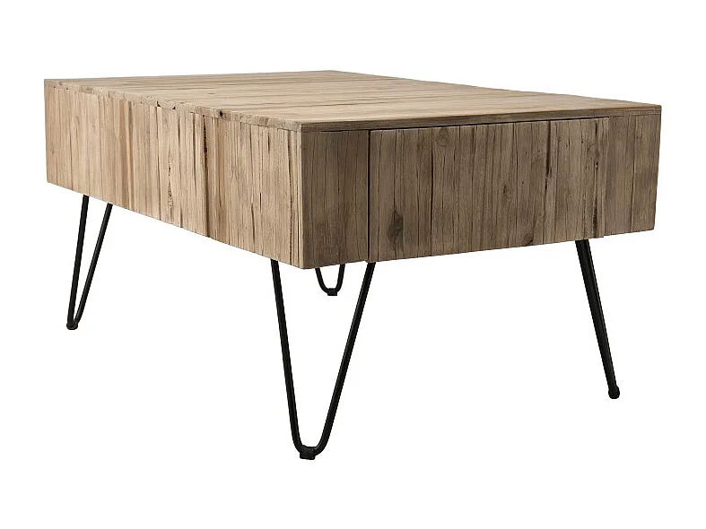 CLARA - Table basse rectangulaire 2 tiroirs branches bois Teck