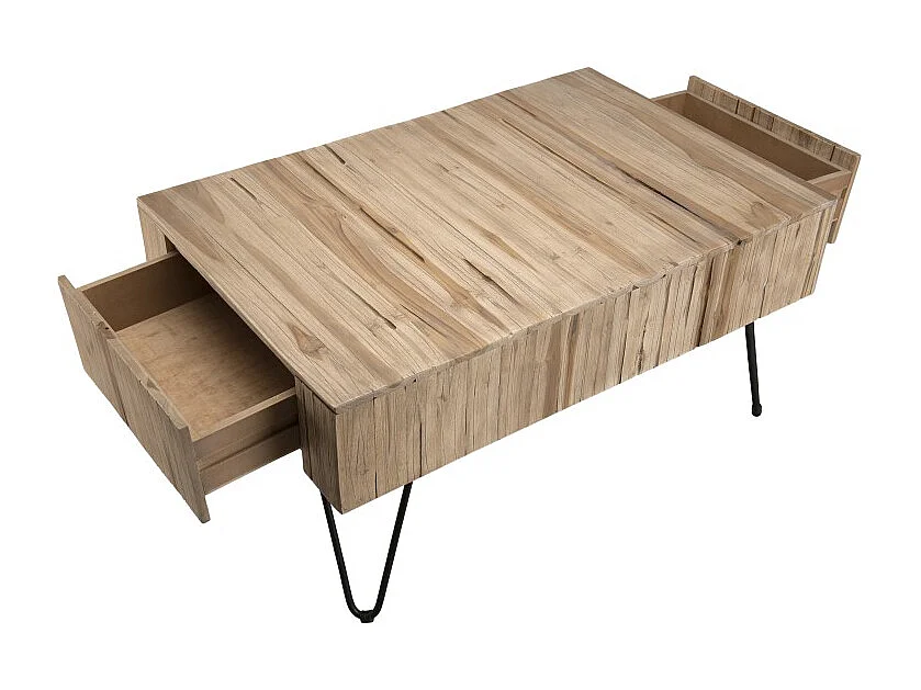 CLARA - Table basse rectangulaire 2 tiroirs branches bois Teck