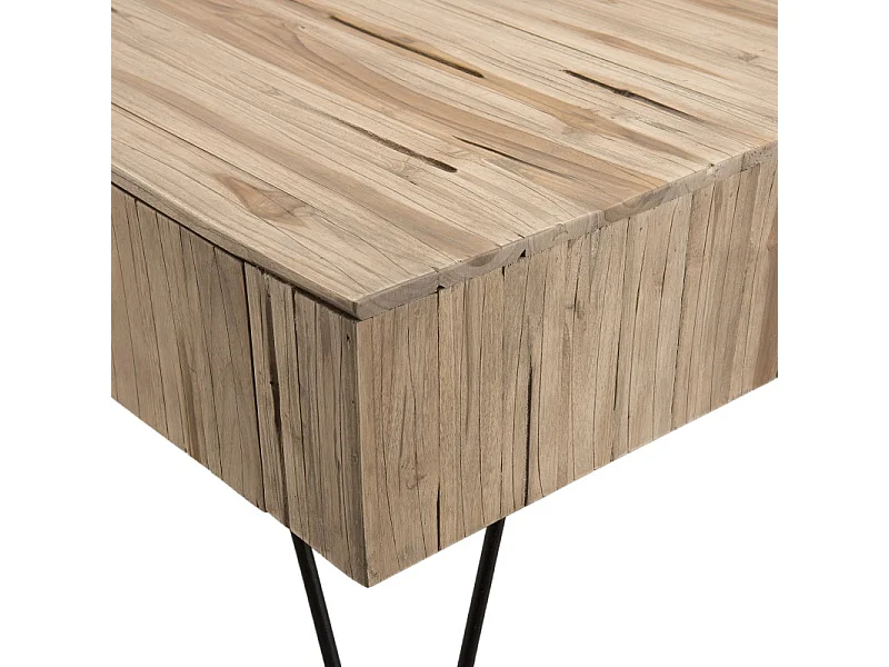 CLARA - Table basse rectangulaire 2 tiroirs branches bois Teck