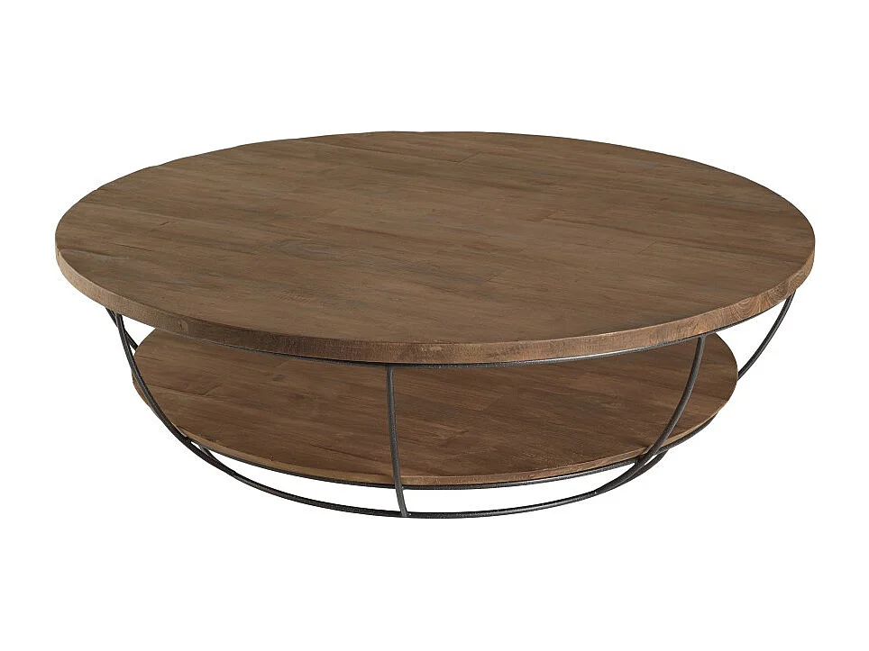SIXTINE - Table basse plateau 120x120cm bois Teck recyclé métal noir