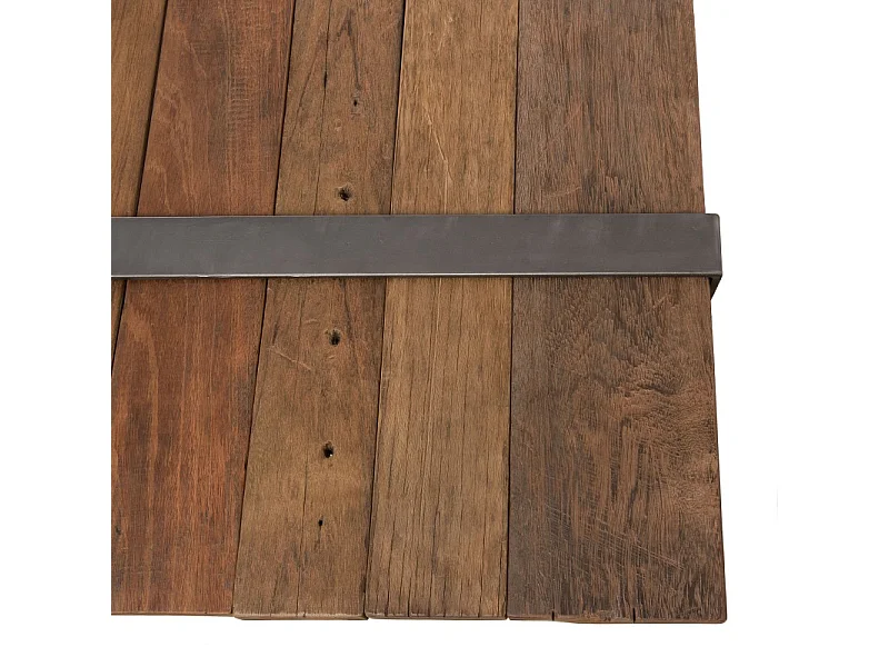 MATHIS - Table basse multi-planches marron bois cerclée métal gris