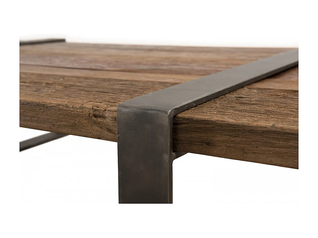 MATHIS - Table basse multi-planches marron bois cerclée métal gris