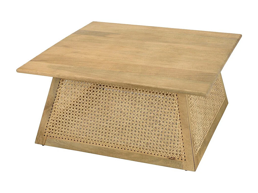 ISA - Table basse marron carrée bois de manguier et cannage couleur naturelle