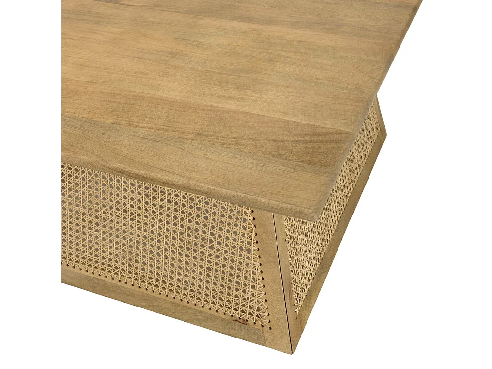 ISA - Table basse marron carrée bois de manguier et cannage couleur naturelle