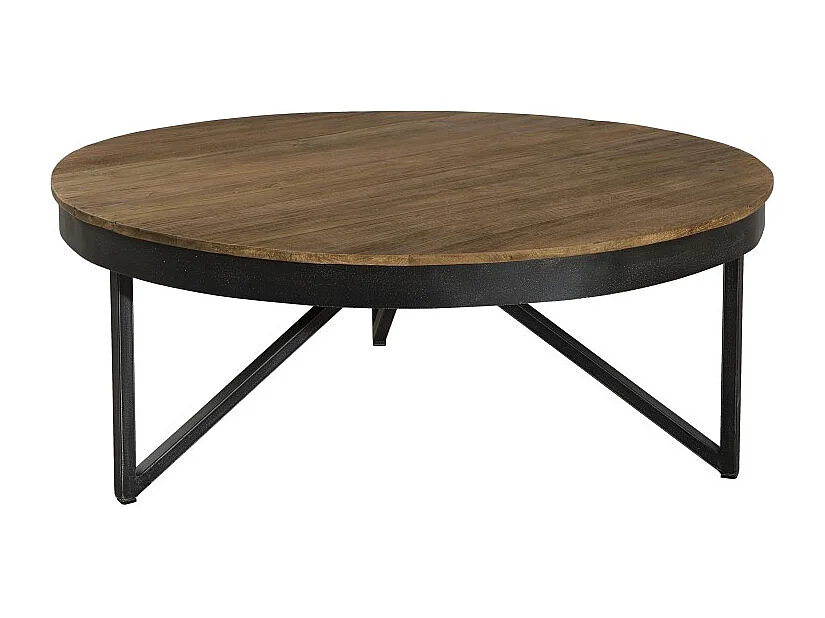 SIXTINE - Table basse ronde diam90 plateau bois teck recyclé pied noir