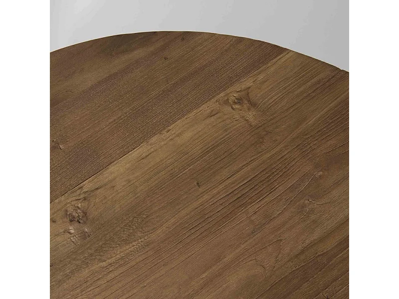 SIXTINE - Table basse ronde diam90 plateau bois teck recyclé pied noir