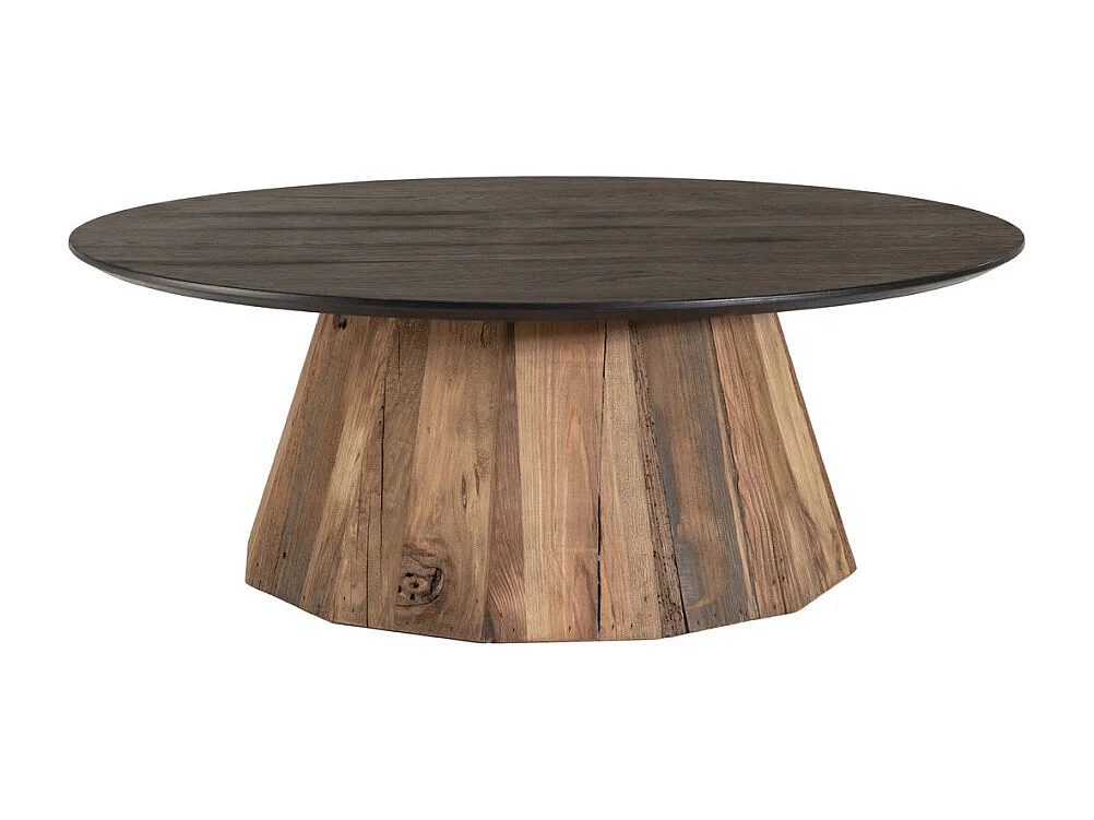 DANDY - Table basse ronde 90x90cm bois Pin recyclé plateau noir
