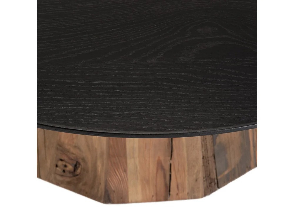 DANDY - Table basse ronde 90x90cm bois Pin recyclé plateau noir