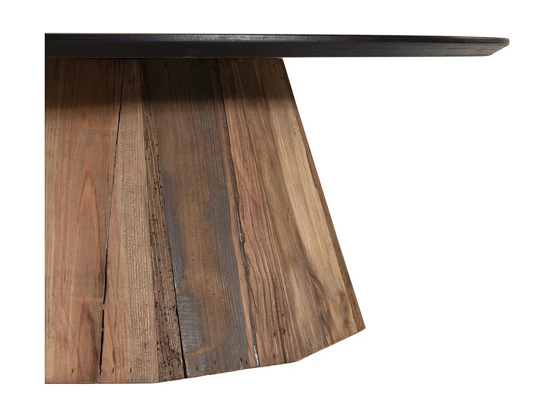 DANDY - Table basse ronde 90x90cm bois Pin recyclé plateau noir