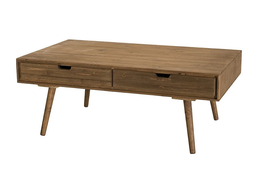 ANDY - Table basse marron scandi rectangulaire 4 tiroirs bois