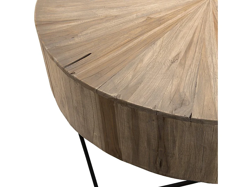 CLARA - Table basse ronde 90x90cm bois Teck naturel pieds métal noir