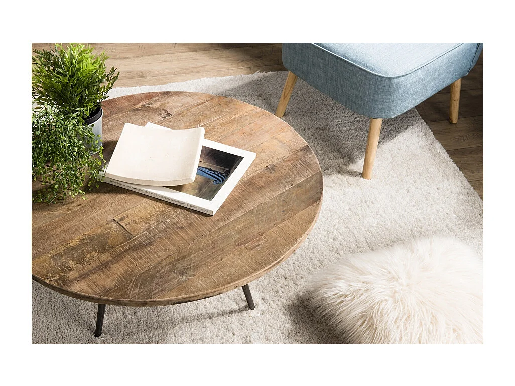 SIXTINE - Table basse ronde diam 75 bois de teck recyclé marron