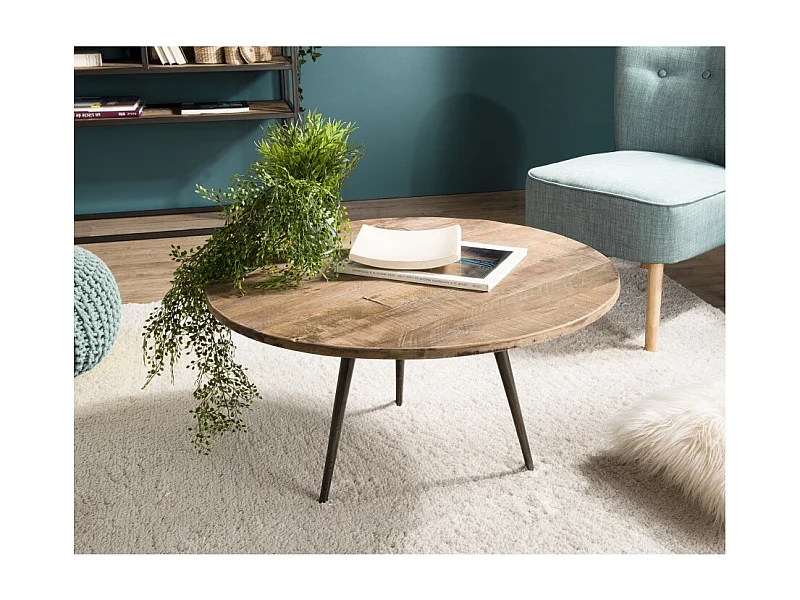 SIXTINE - Table basse ronde diam 75 bois de teck recyclé marron