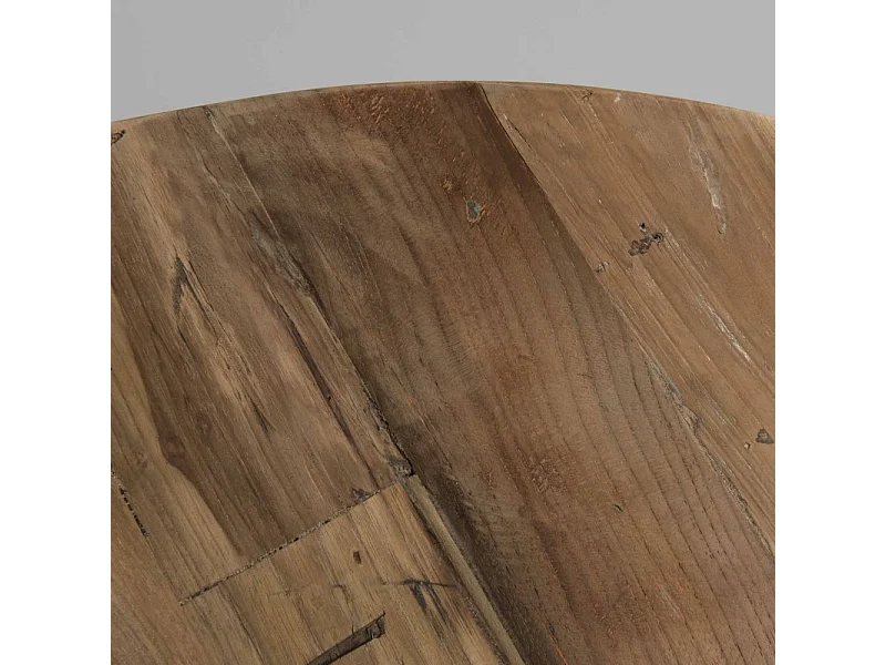 SIXTINE - Table basse coque ronde 100x100cm plateau teck recyclé piétement métal blanc