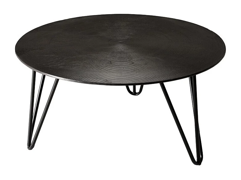 JOHAN - Table basse ronde 75x75cm alu. noir pieds épingles métal noir