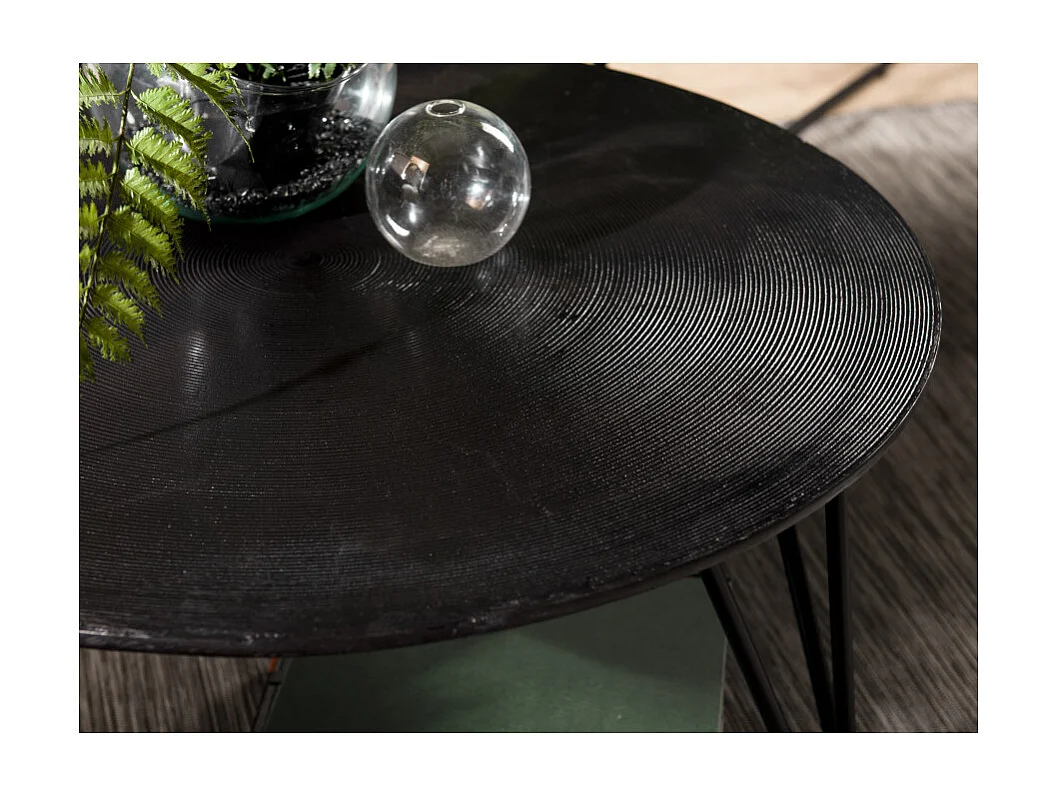 JOHAN - Table basse ronde 75x75cm alu. noir pieds épingles métal noir