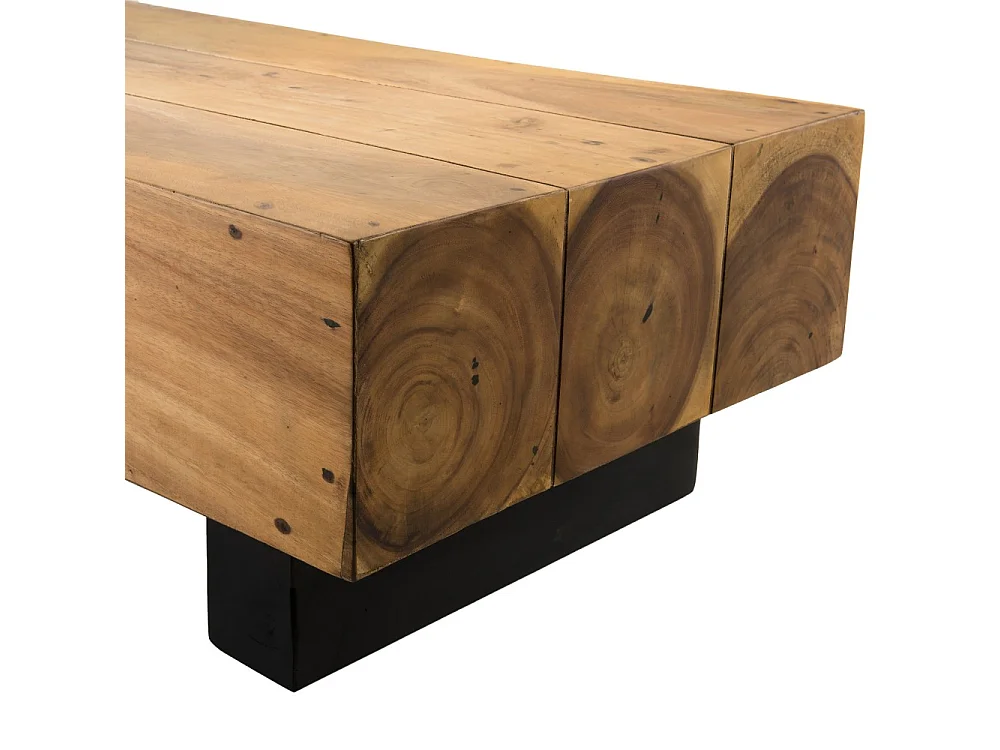 SAM - Table basse poutres 120x60cm bois Suar pieds noirs