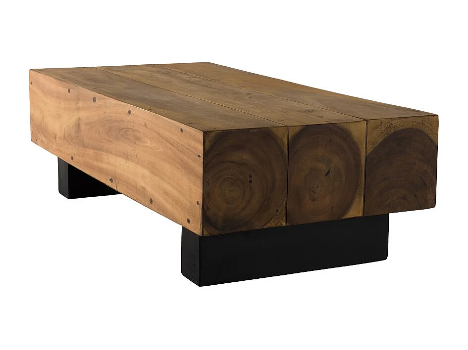 SAM - Table basse poutres 120x60cm bois Suar pieds noirs