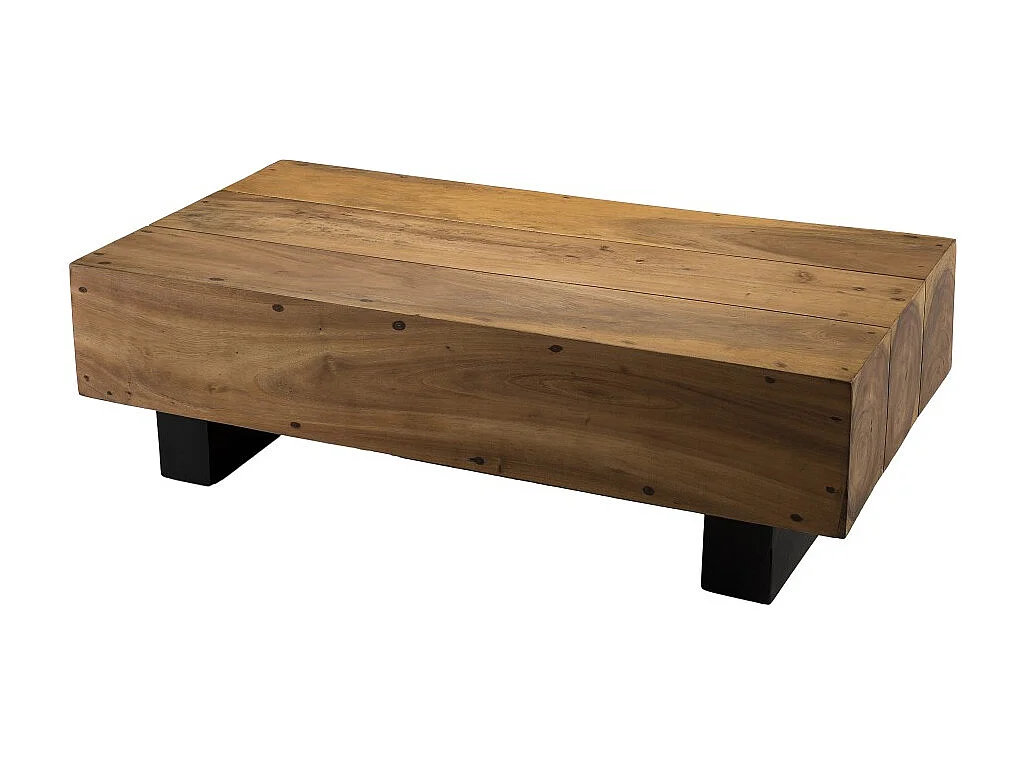 SAM - Table basse poutres 120x60cm bois Suar pieds noirs