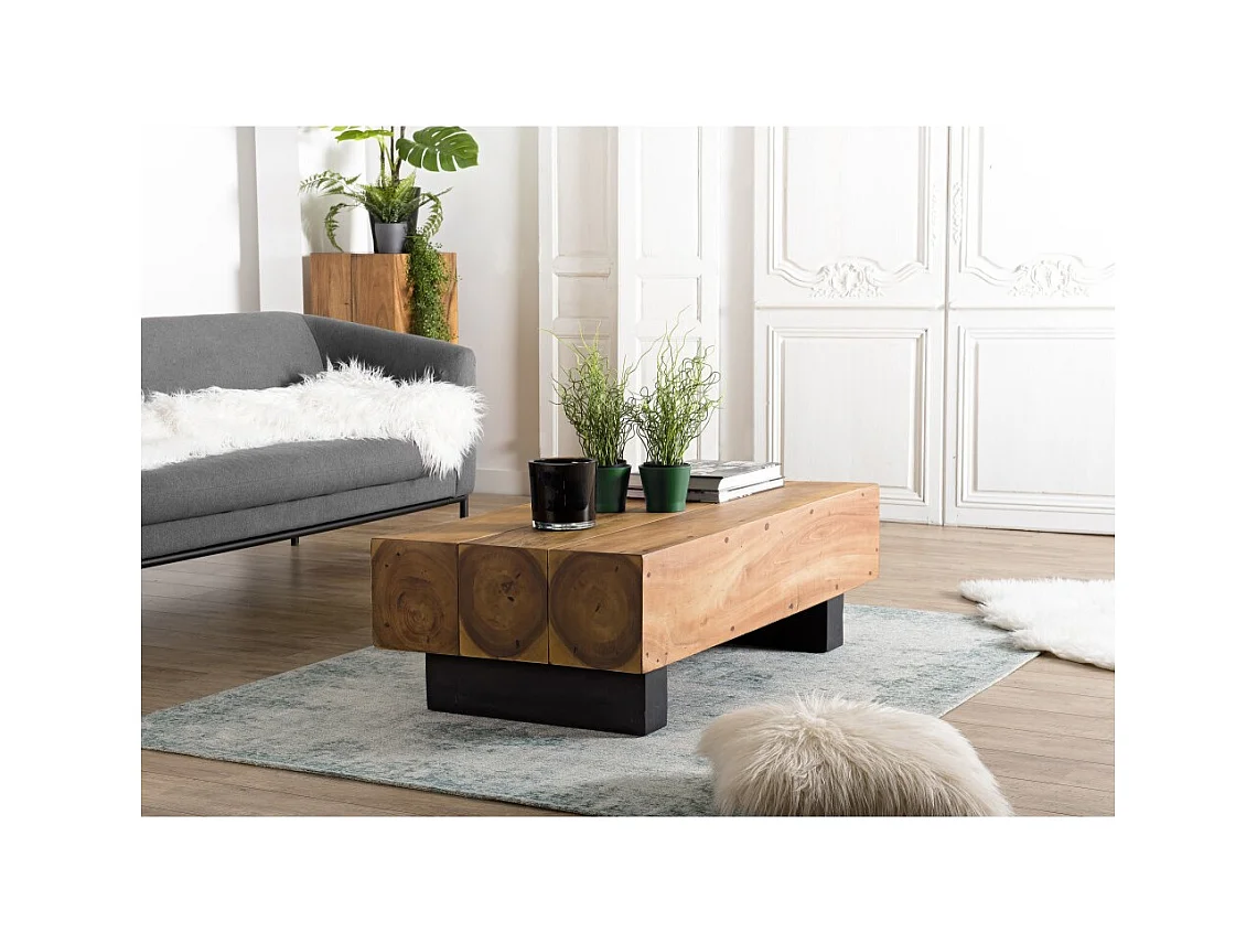 SAM - Table basse poutres 120x60cm bois Suar pieds noirs