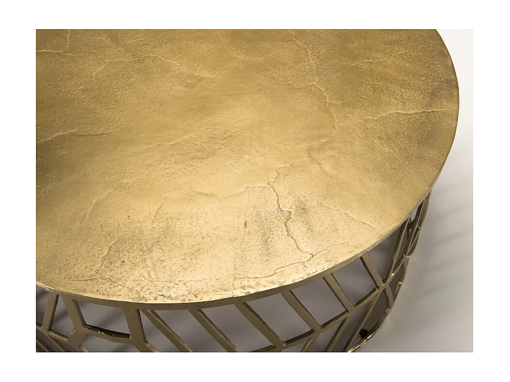 JOHAN - Table basse ronde 89x89cm aluminium doré piètement graphique
