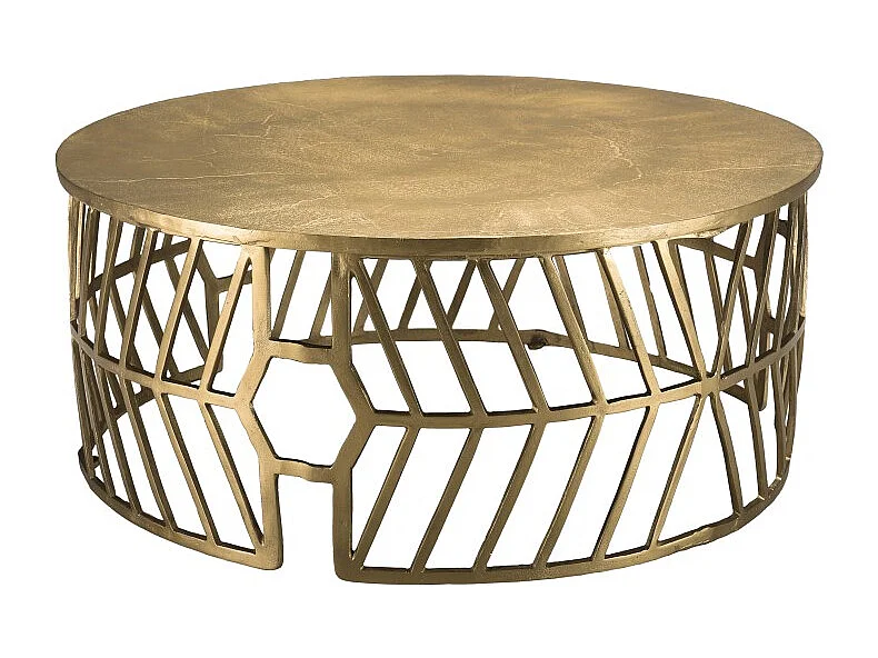 JOHAN - Table basse ronde 89x89cm aluminium doré piètement graphique