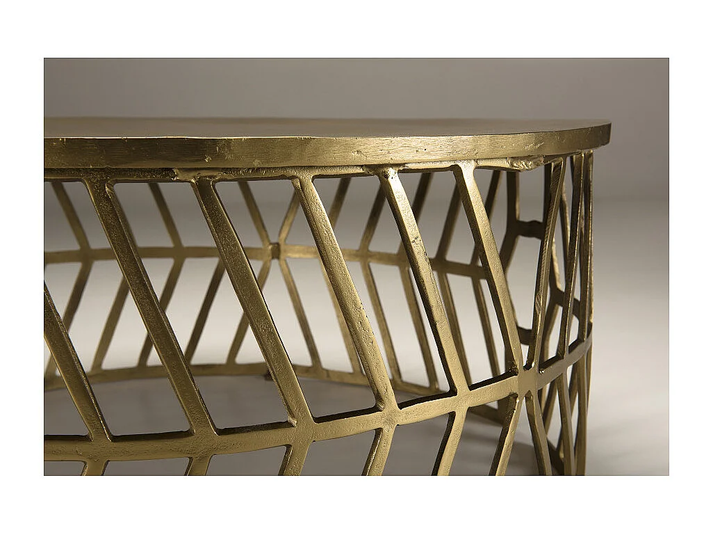 JOHAN - Table basse ronde 89x89cm aluminium doré piètement graphique