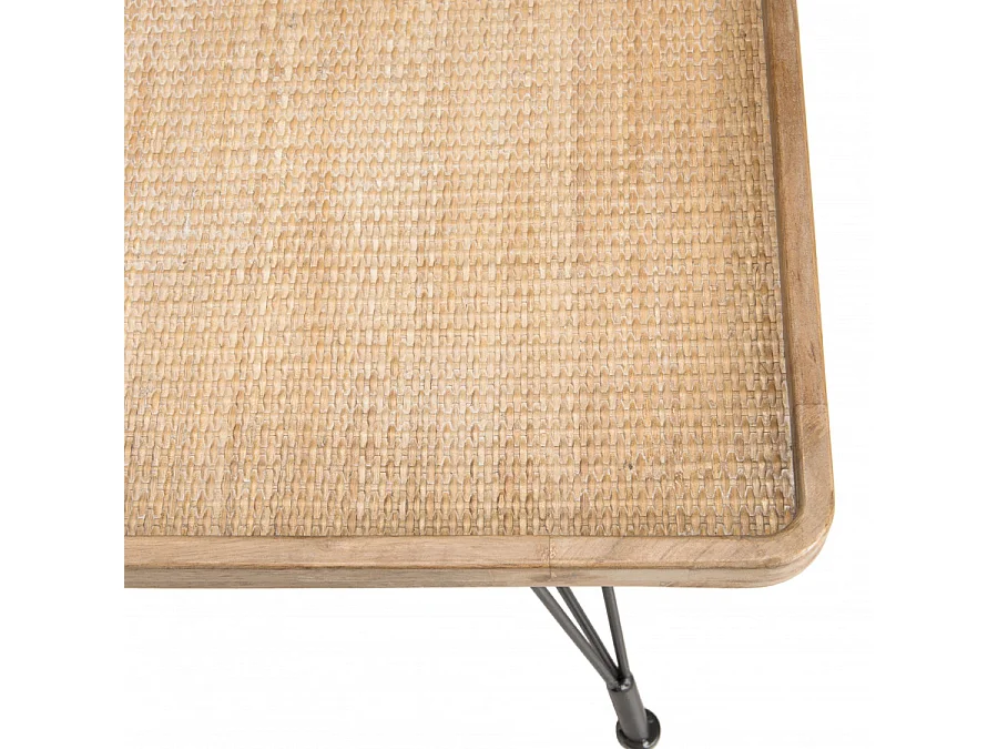 DORIANE - Table basse rectangulaire plateau cannage naturel pieds métal noir