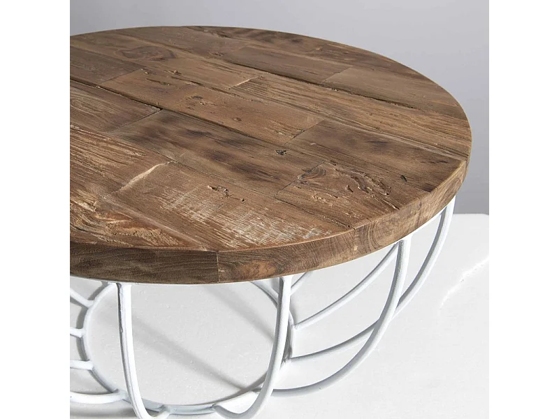 SIXTINE - Table basse plateau 60x60cm bois teck recyclé métal blanc