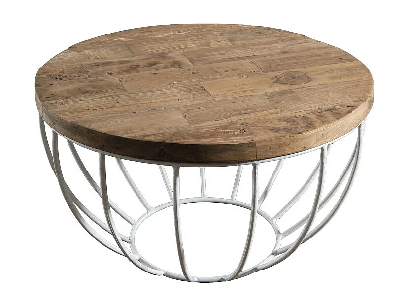 SIXTINE - Table basse plateau 60x60cm bois teck recyclé métal blanc