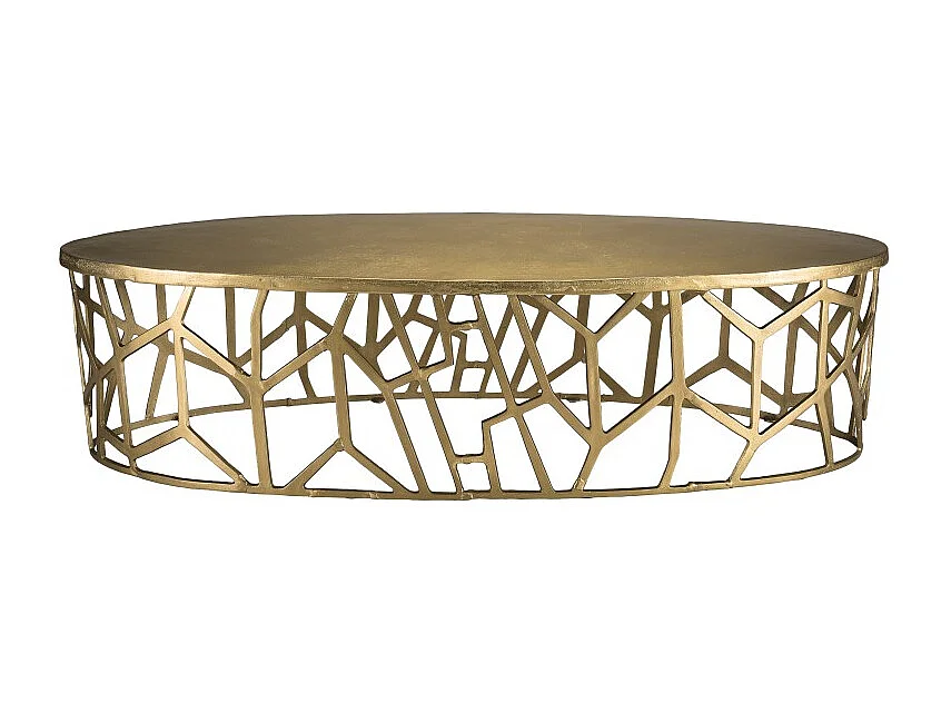 JOHAN - Table basse ovale 150x60cm aluminium doré piètement graphique