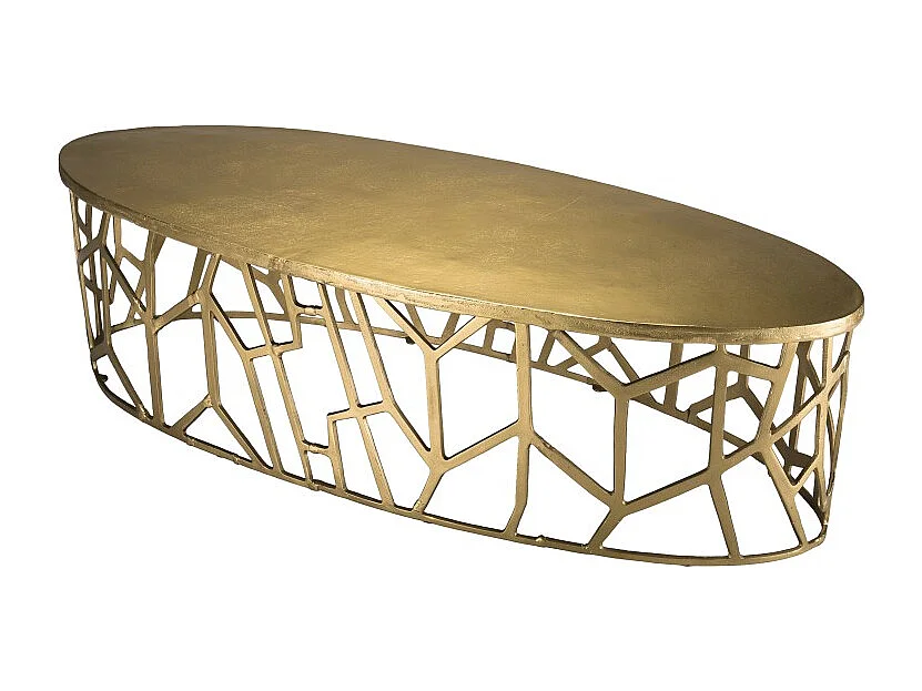 JOHAN - Table basse ovale 150x60cm aluminium doré piètement graphique