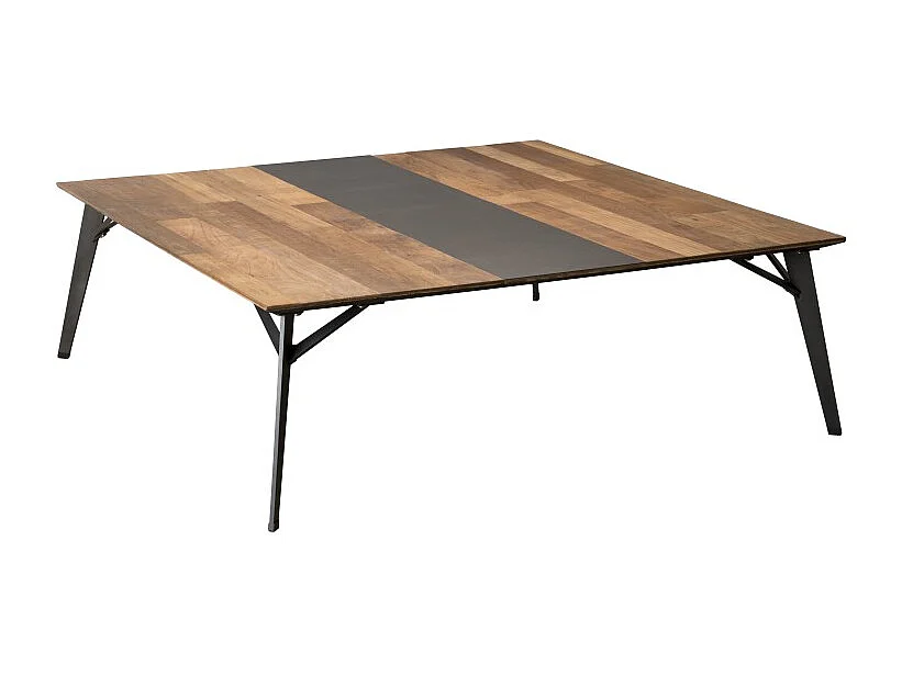 MAXENCE - Table basse carrée 120x120cm bois Teck recyclé et pieds noir