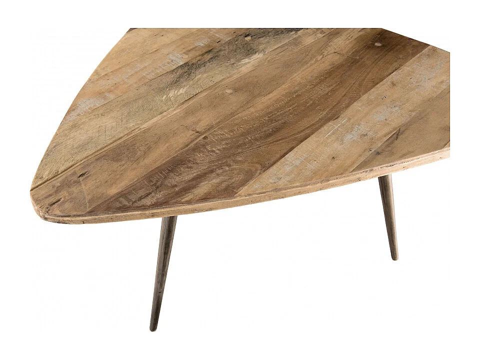 SIXTINE - Table basse bois ovoïde Teck recyclé pieds métal
