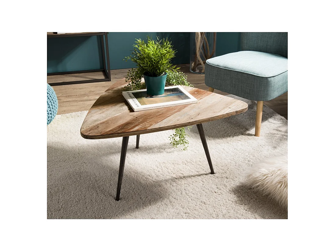 SIXTINE - Table basse bois ovoïde Teck recyclé pieds métal