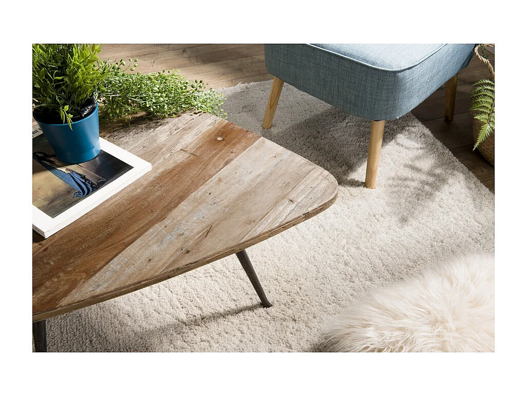 SIXTINE - Table basse bois ovoïde Teck recyclé pieds métal