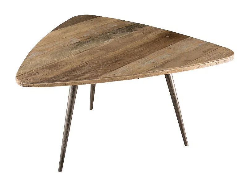 SIXTINE - Table basse bois ovoïde Teck recyclé pieds métal