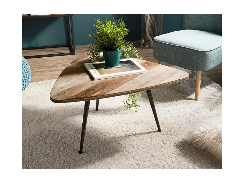 SIXTINE - Table basse bois ovoïde Teck recyclé pieds métal