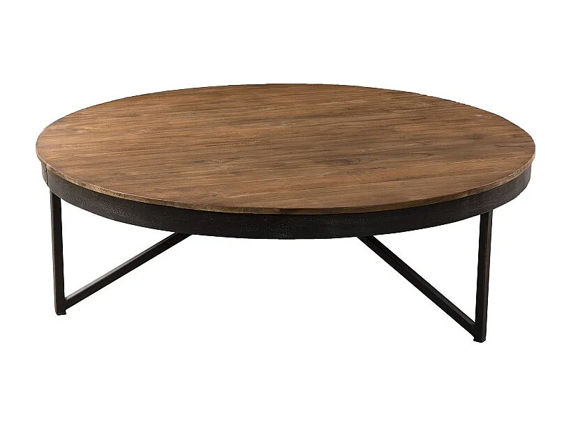 SIXTINE - Table basse ronde diam110 plateau bois teck recyclé marron