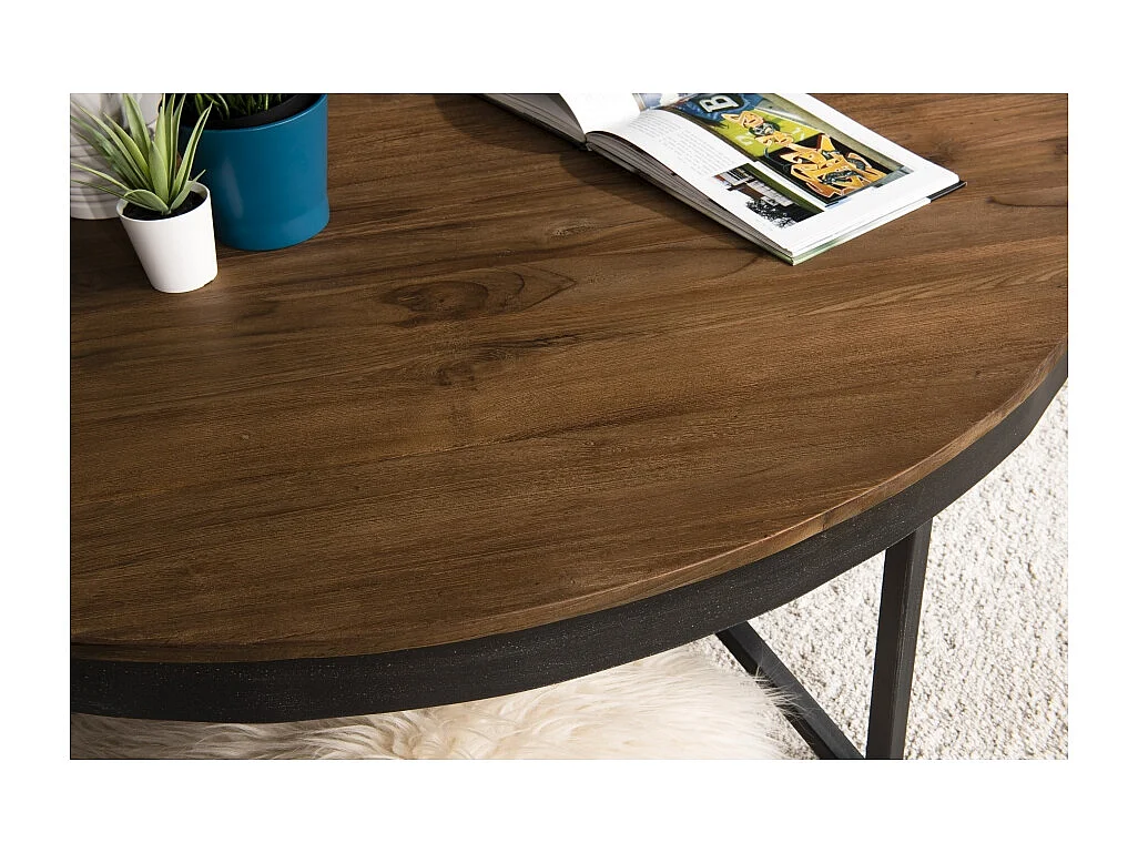 SIXTINE - Table basse ronde diam110 plateau bois teck recyclé marron