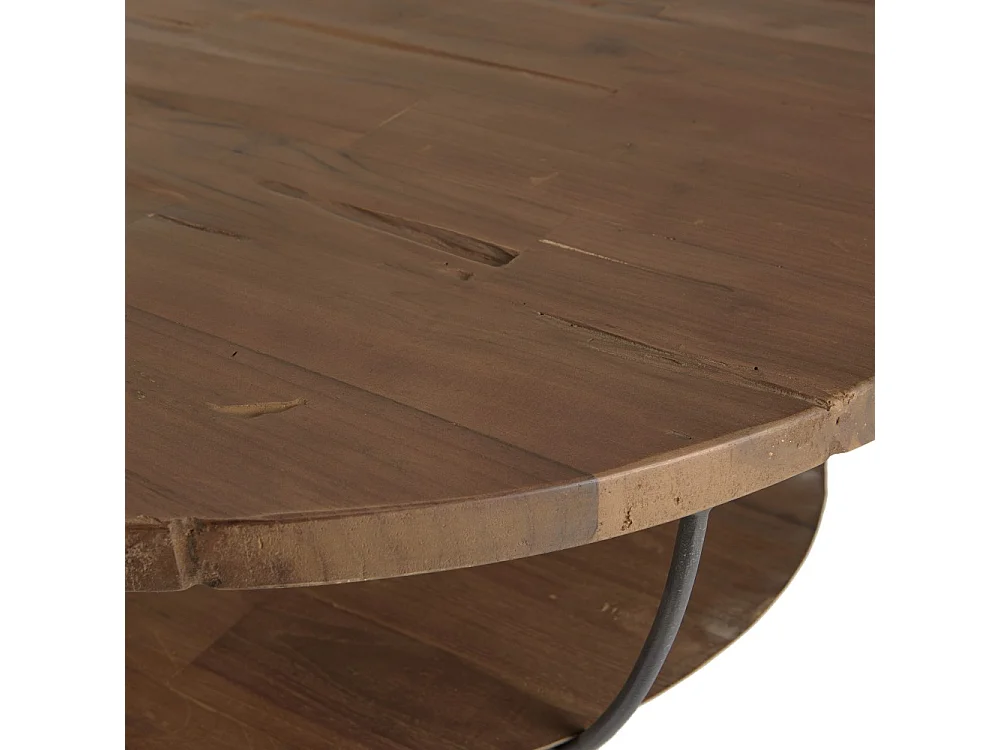 SIXTINE - Table basse ronde 80x80cm plateau bois teck recyclé noir