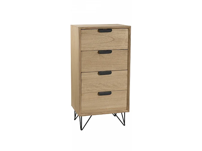 EDITH - Chiffonnier bois naturel 4 tiroirs pieds épingles métal noir