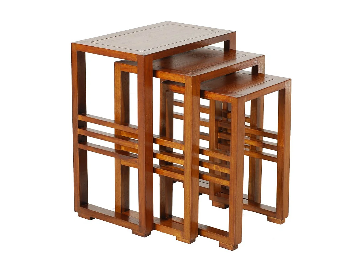 LAUREN - Set de 3 tables gigognes rectangulaires marrons bois Mindi