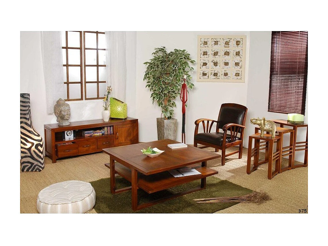 LAUREN - Set de 3 tables gigognes rectangulaires marrons bois Mindi