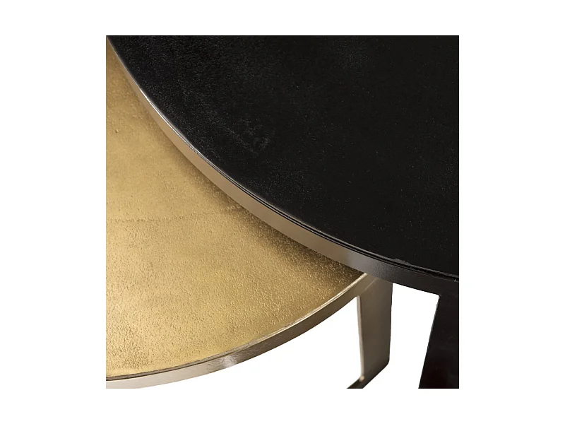 JOHAN - Set de 2 tables gigognes ceinturées rondes aluminium noir doré