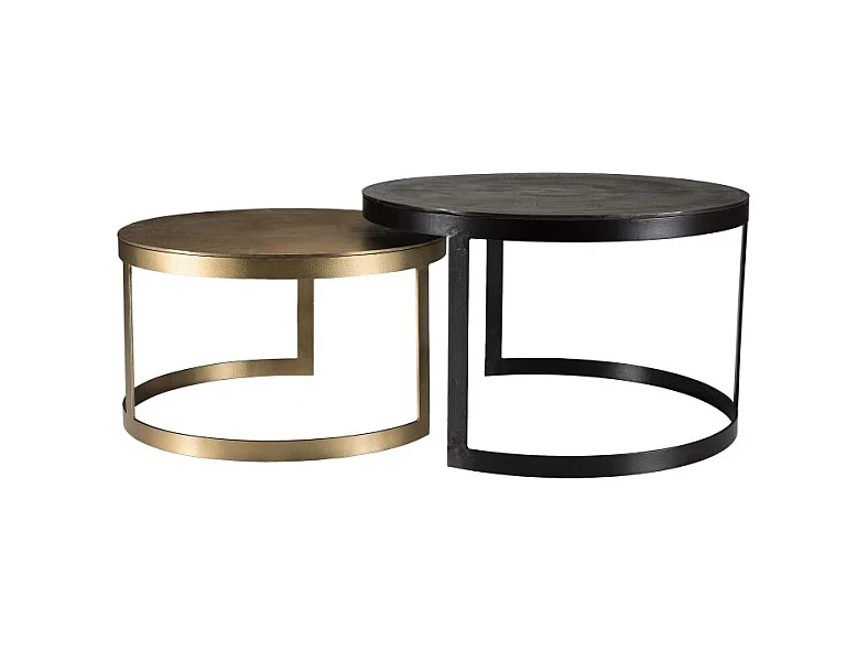 JOHAN - Set de 2 tables gigognes ceinturées rondes aluminium noir doré