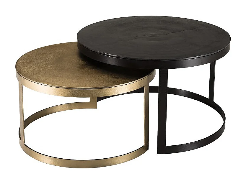 JOHAN - Set de 2 tables gigognes ceinturées rondes aluminium noir doré
