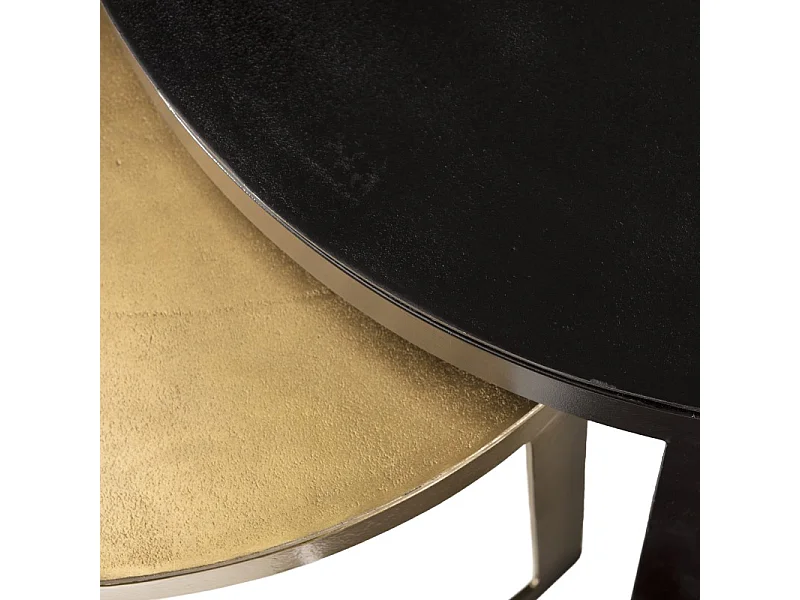 JOHAN - Set de 2 tables gigognes ceinturées rondes aluminium noir doré
