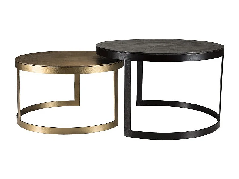 JOHAN - Set de 2 tables gigognes ceinturées rondes aluminium noir doré