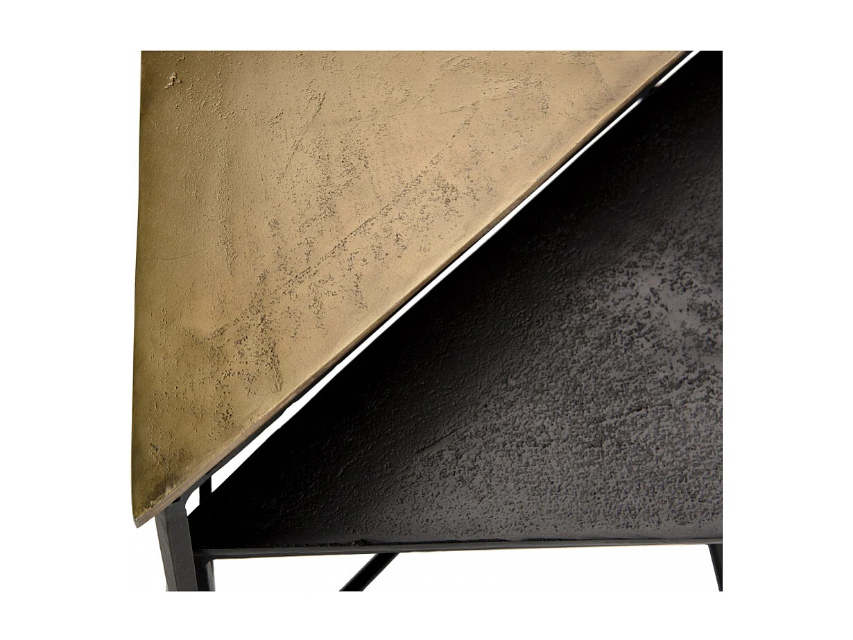 JOHAN - Set de 2 tables gigognes triangles aluminium doré et noir - pieds métal noirs